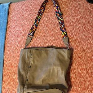Stylish Brown Women's Bag with Colorful Strap